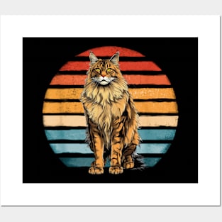 Maine Coon Cat Vintage Sunset Retro Kitten Cat Owner Posters and Art